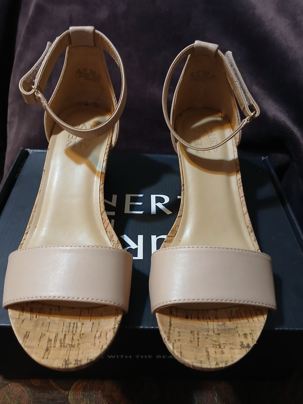 Naturalizer Nude Ankle-Strap Cork Block Heel Sandals
